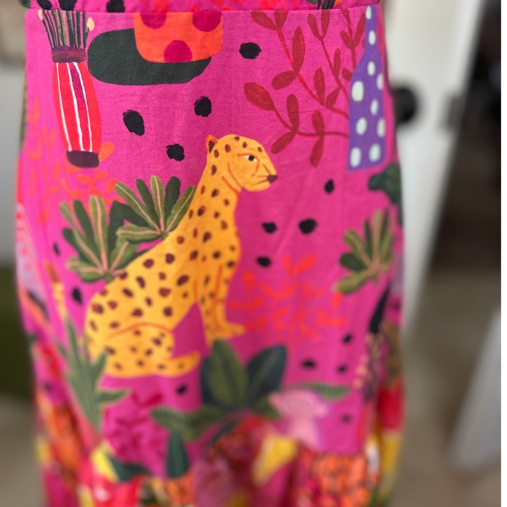 Farm Rio SZ XS Leopards Pop Tropical Jungle Maxi Dress Pink Multi Tiered Beaded - Picture 8 of 16